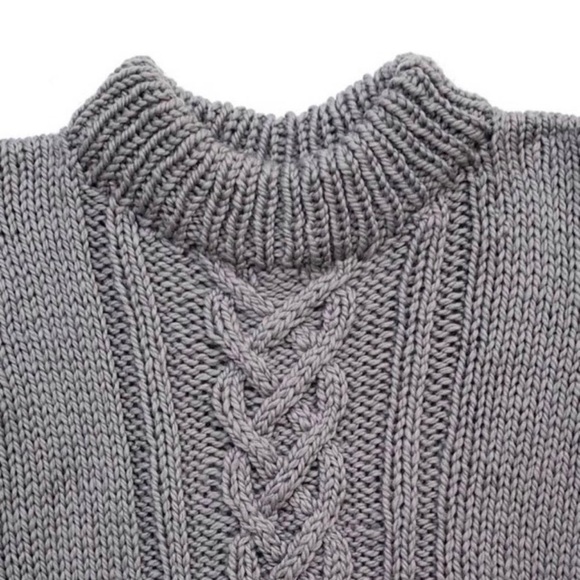 NWT Handknit Chunky Wool Sweater - Women's Small/Medium S/M Gray Scottish Cable - Picture 2 of 4